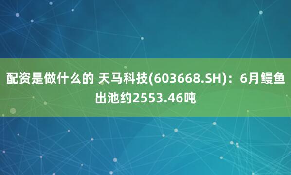 配资是做什么的 天马科技(603668.SH)：6月鳗鱼出池约2553.46吨